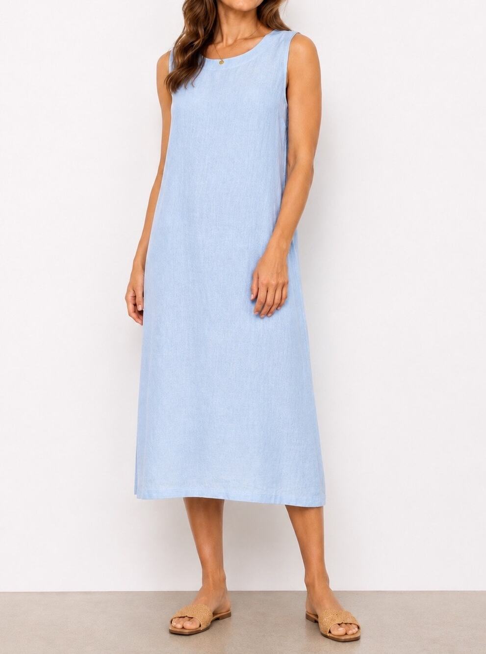Cut Loose Blue Linen Sleeveless Shift Tank Midi Dress Size Small Lagenlook